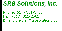 SRB Solutions  Phone:(617) 501-5786      Fax: (617) 812-2581 Email: dricciar@srbsolutions.com 